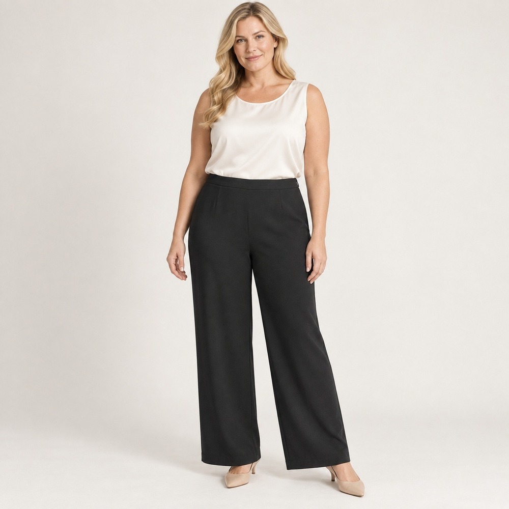 Eileen Fisher Crepe Wide Leg Pants 16W Black Zip Flowy Lightweight Minimalist